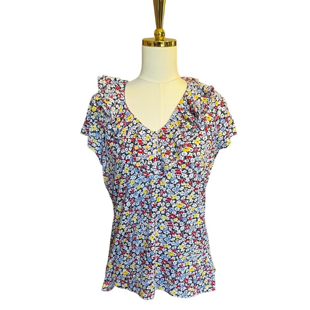 Lauren Ralph Lauren Ditsy Floral Print Ruffle Sleeve Blouse Women's Size Large